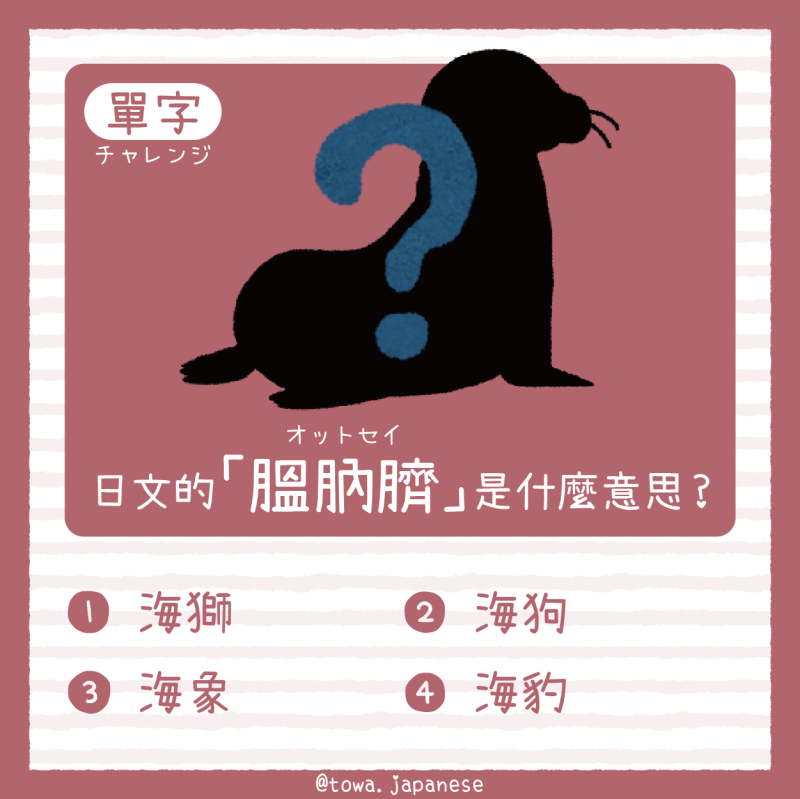 【單字小挑戰】日文的「膃肭臍（オットセイ）」是什麼意思?