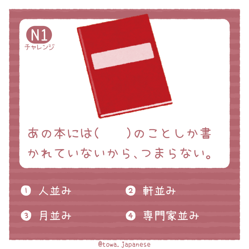 【N1】あの本には（　　）のことしか書かれていないから、つまらない。