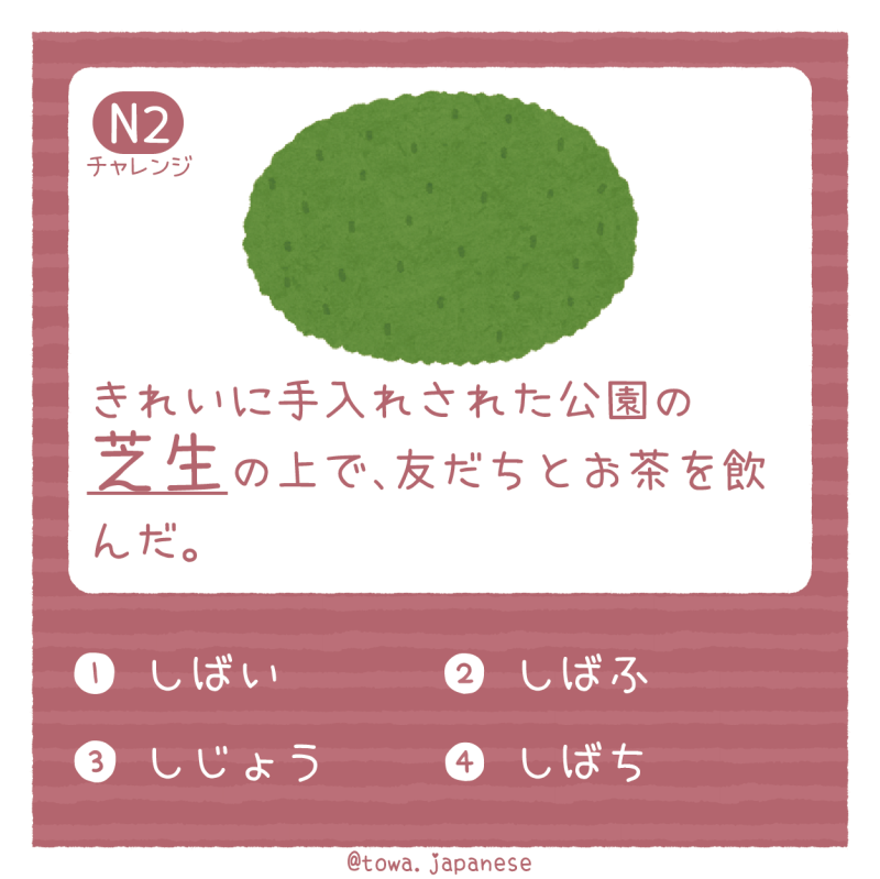 【N2】きれいに手入れされた公園の芝生の上で、友だちとお茶を飲んだ。