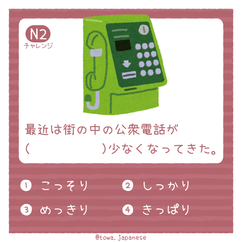 【N2】最近は街の中の公衆電話が（　     　　）少なくなってきた。